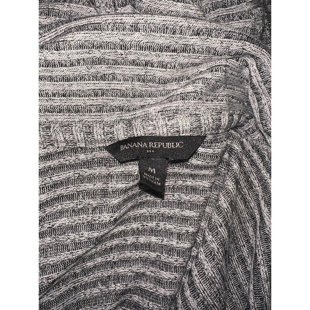 BANANA REPUBLIC Sweater Women's Size M Black Grey Ribbed Stripe Open LS Cardigan - Picture 6 of 6